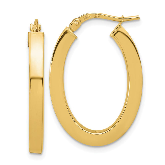 14k Polished Square Tube Oval Hoop Earrings