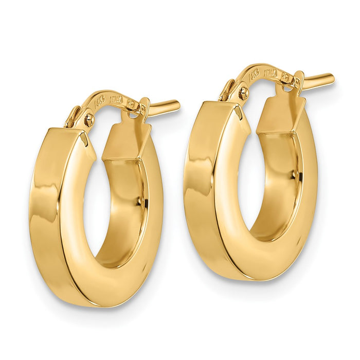 14k Polished 3mm Square Tube Hoop Earrings