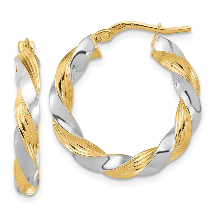 14k w/White Rhodium Polished Twisted Hoop Earrings