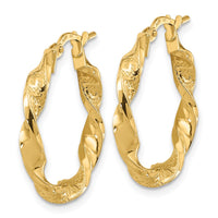 Thumbnail for 14k Polished and Textured Twisted 3mm Hoop Earrings