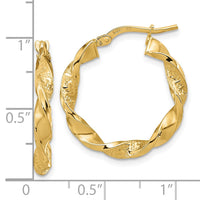 Thumbnail for 14k Polished and Textured Twisted 3mm Hoop Earrings