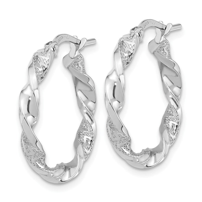14k Polished and Textured Twisted 3mm Hoop Earrings