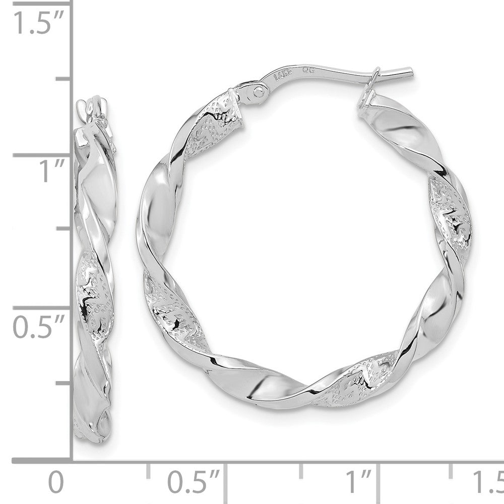 14k Polished and Textured Twisted Hoop Earrings