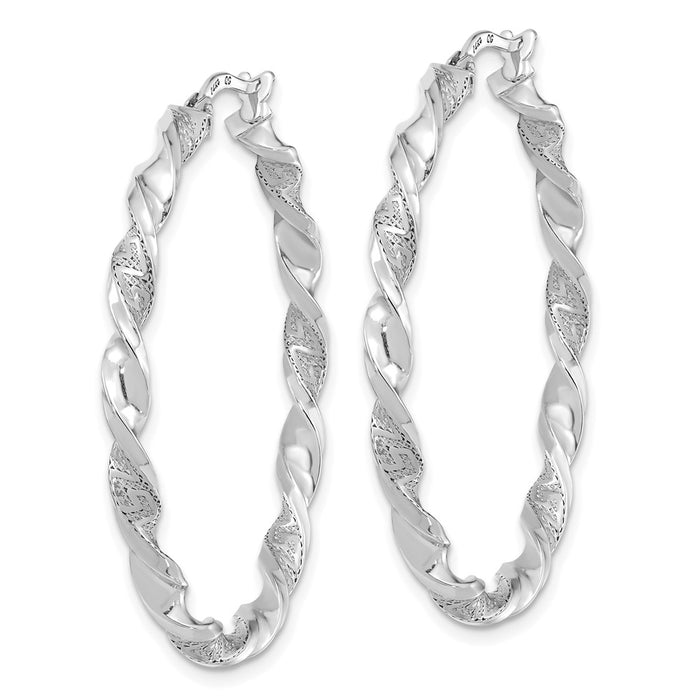 14K Polished and Textured Twisted Hoop Earrings