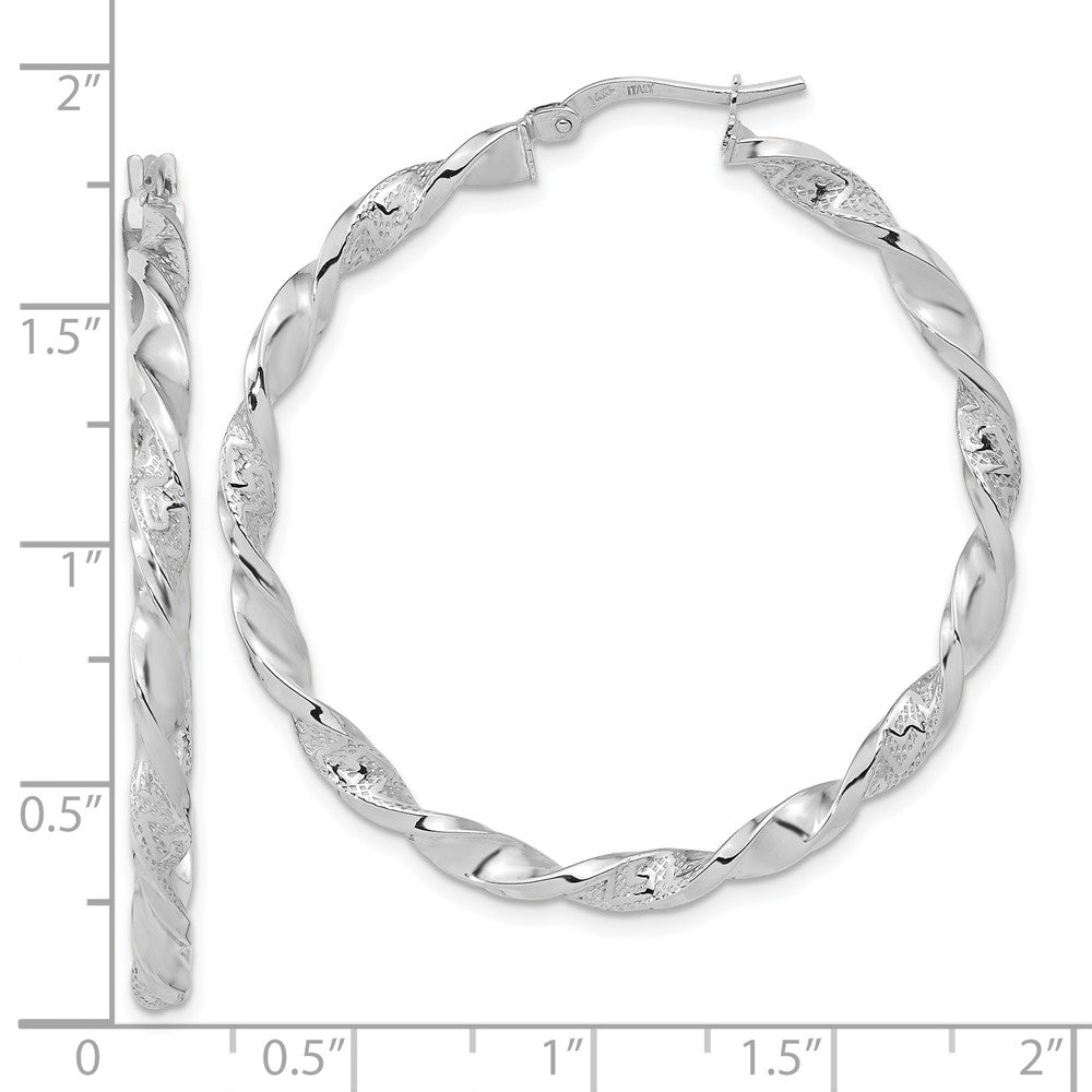 14K Polished and Textured Twisted Hoop Earrings