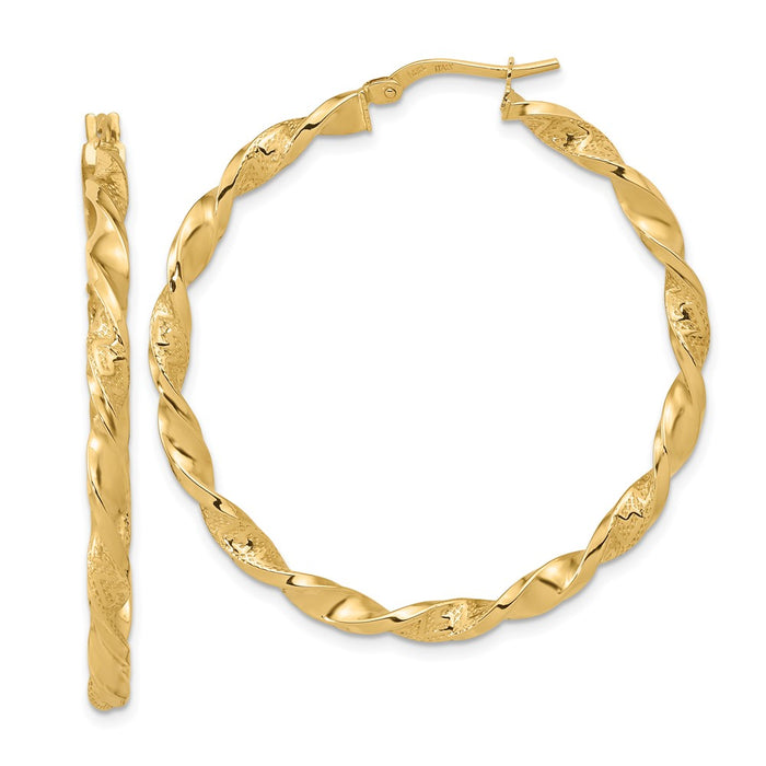 14K Polished and Textured Twisted Hoop Earrings