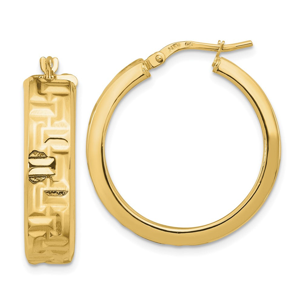 14K Polished Textured Aztec Pattern Hoop Earrings