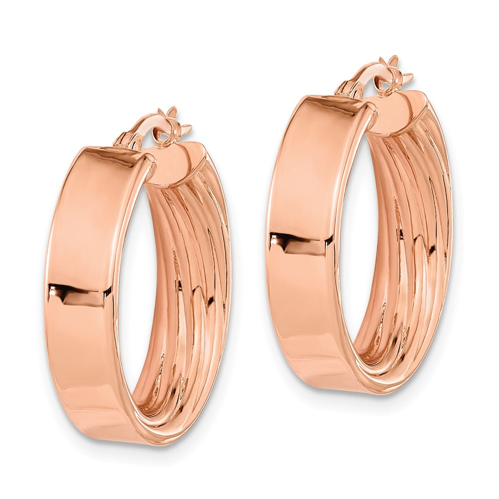 14K Polished and Textured Inside Hoop Earrings