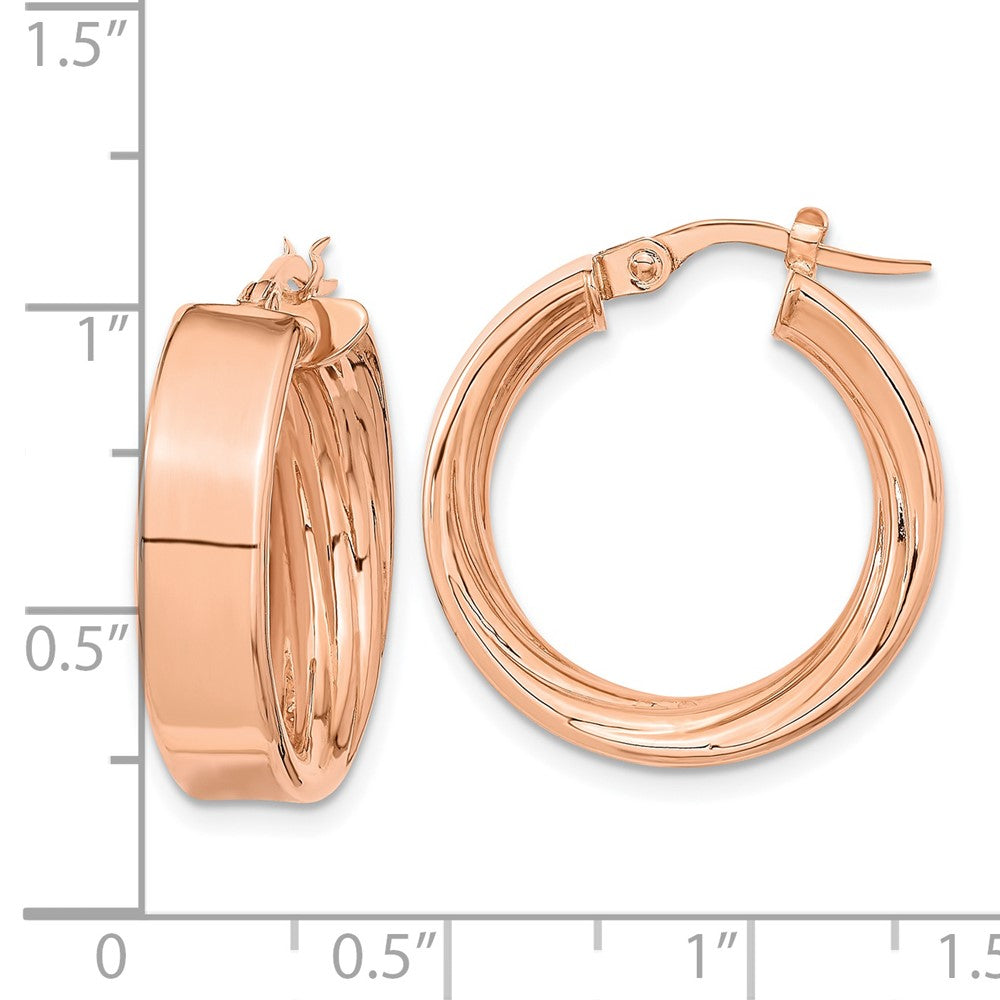 14K Polished and Textured Inside Hoop Earrings