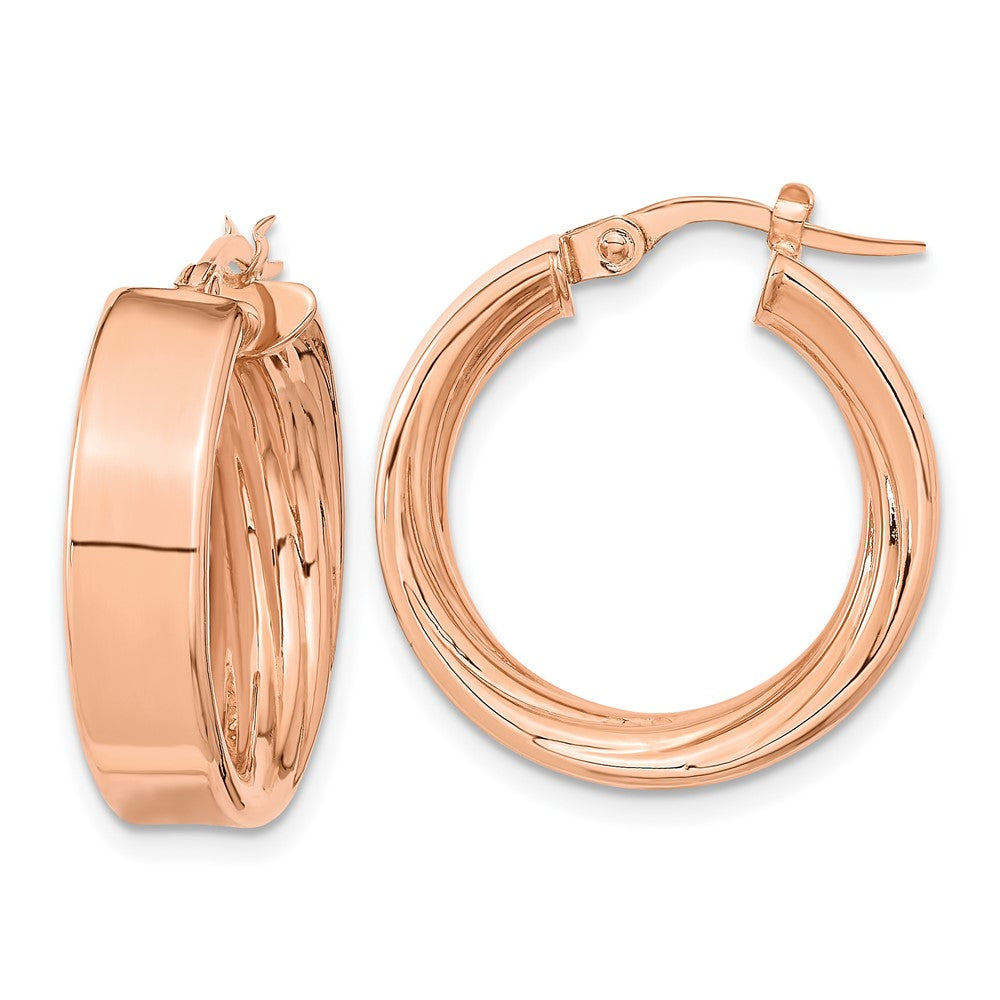14K Polished and Textured Inside Hoop Earrings