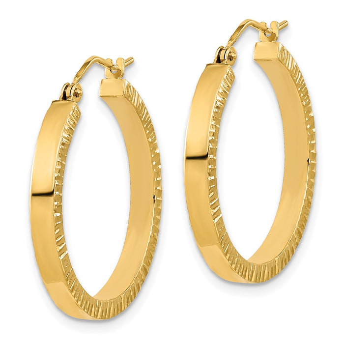 14K Polished and Textured Sides Hoop Earrings