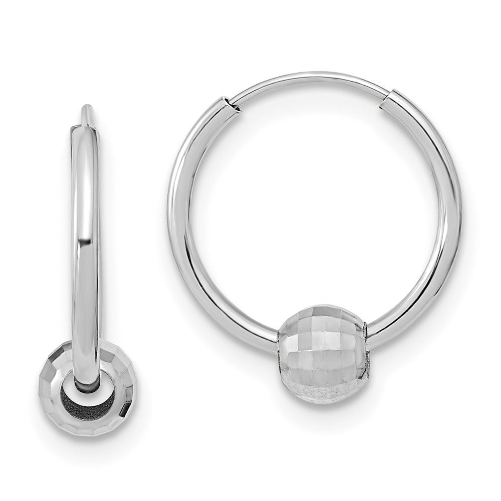 14K Polished with Diamond Cut Ball Hoop Earrings
