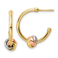 Thumbnail for 14k Tri-color Knot J-Hoop Earrings