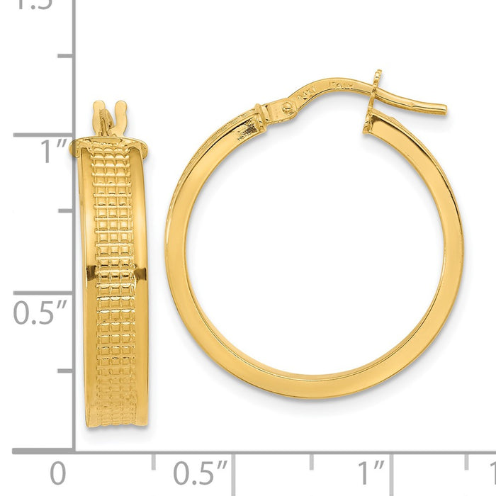 14K Polished Textured Hoop Earrings