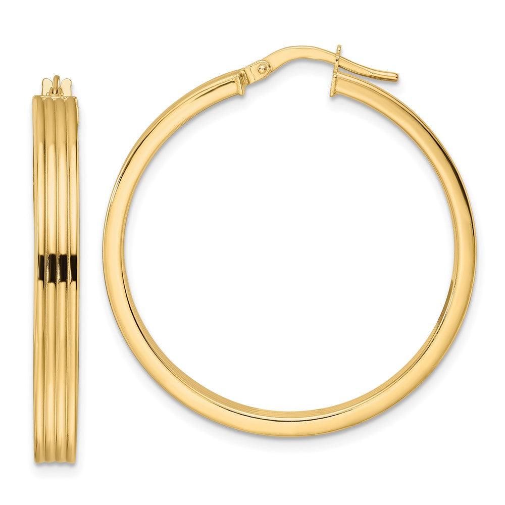 14K Polished Textured Hoop Earrings