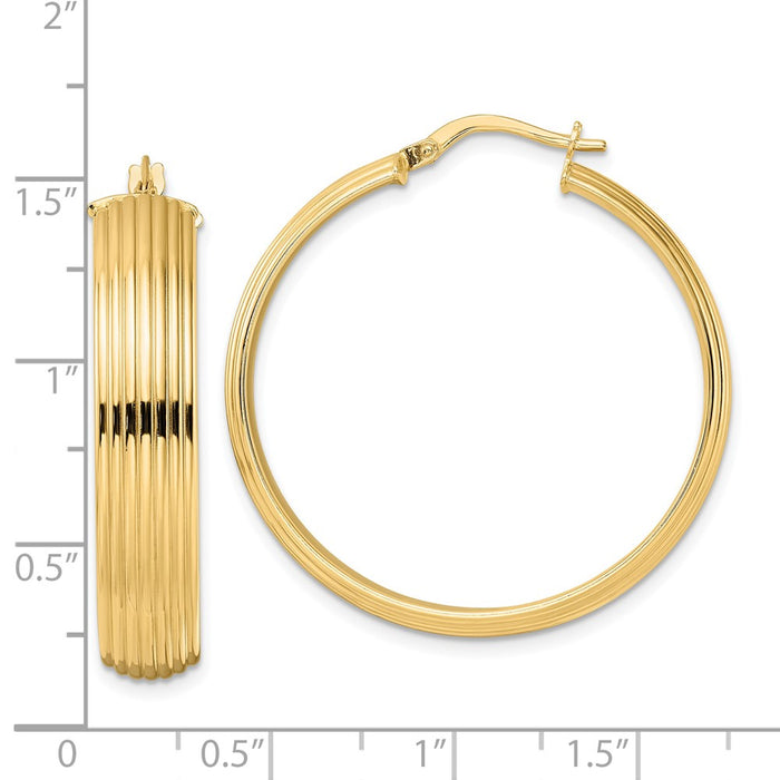 14K Polished  Textured Hoop Earrings