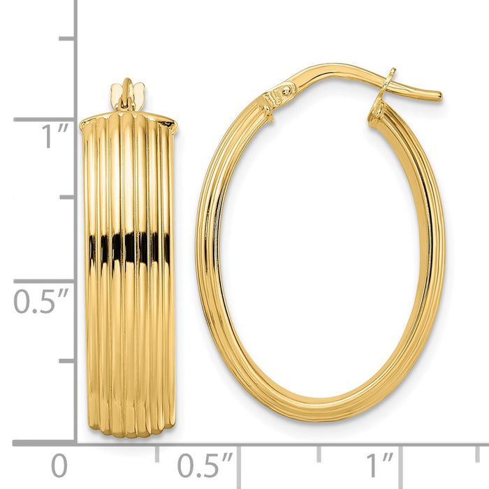 14K Oval Polished Textured Hoop Earrings