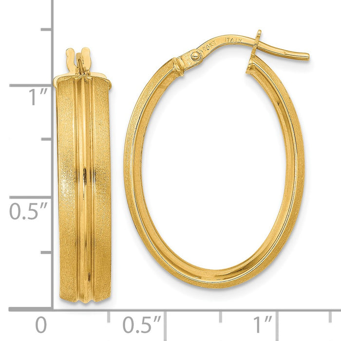 14K Polished and Satin Oval Hoop Earrings