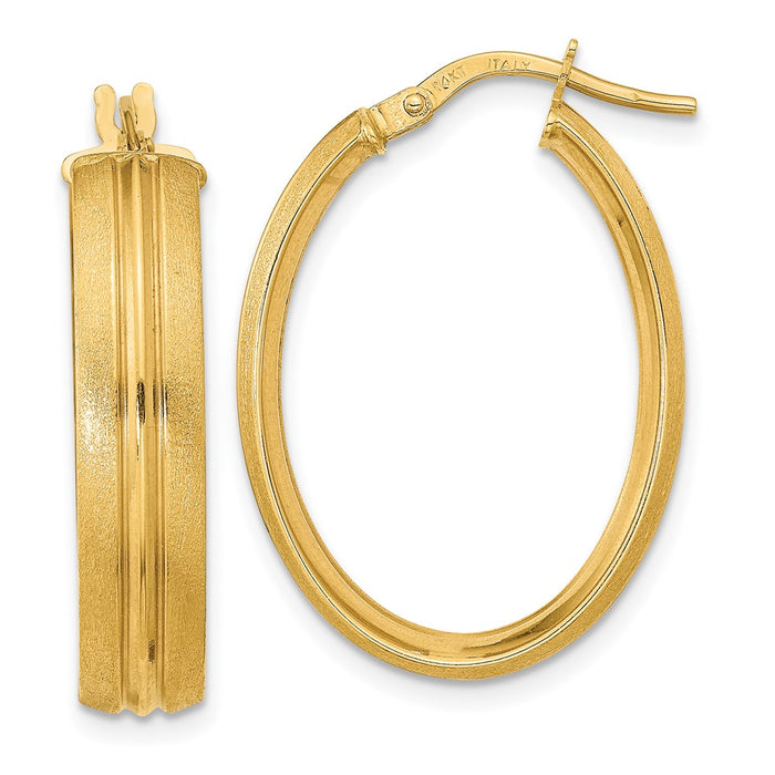 14K Polished and Satin Oval Hoop Earrings