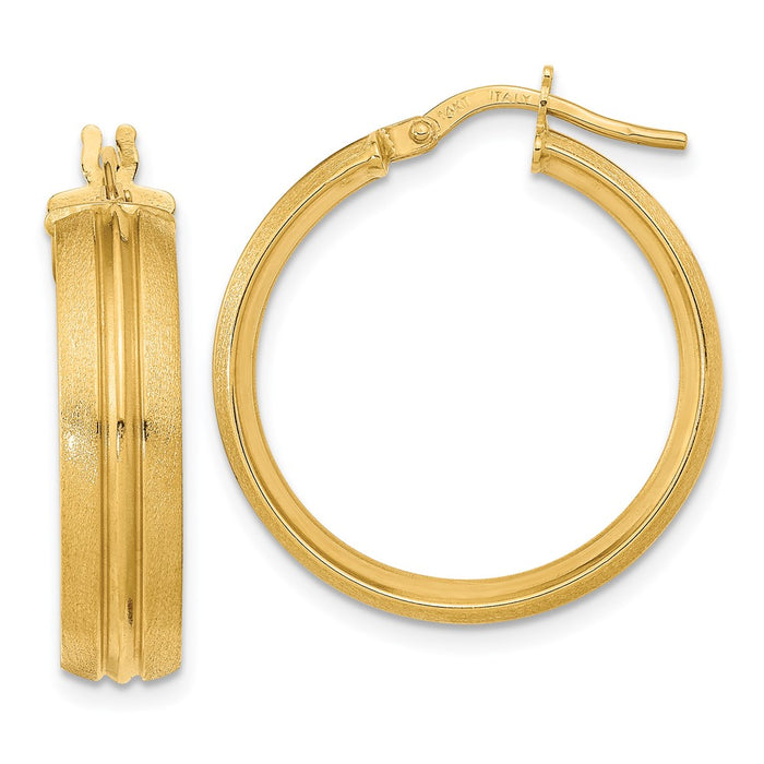 14K Polished and Satin Hoop Earrings