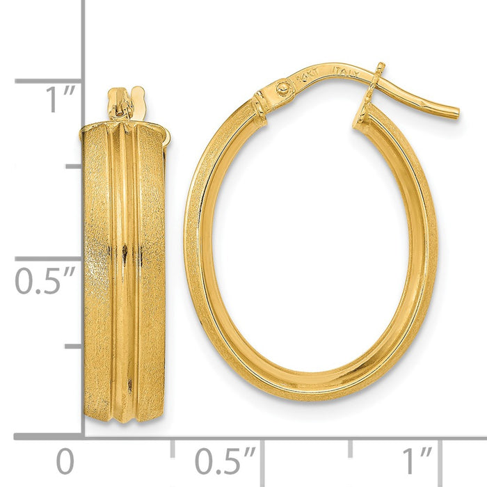 14K Polished and Satin Oval Hoop Earrings