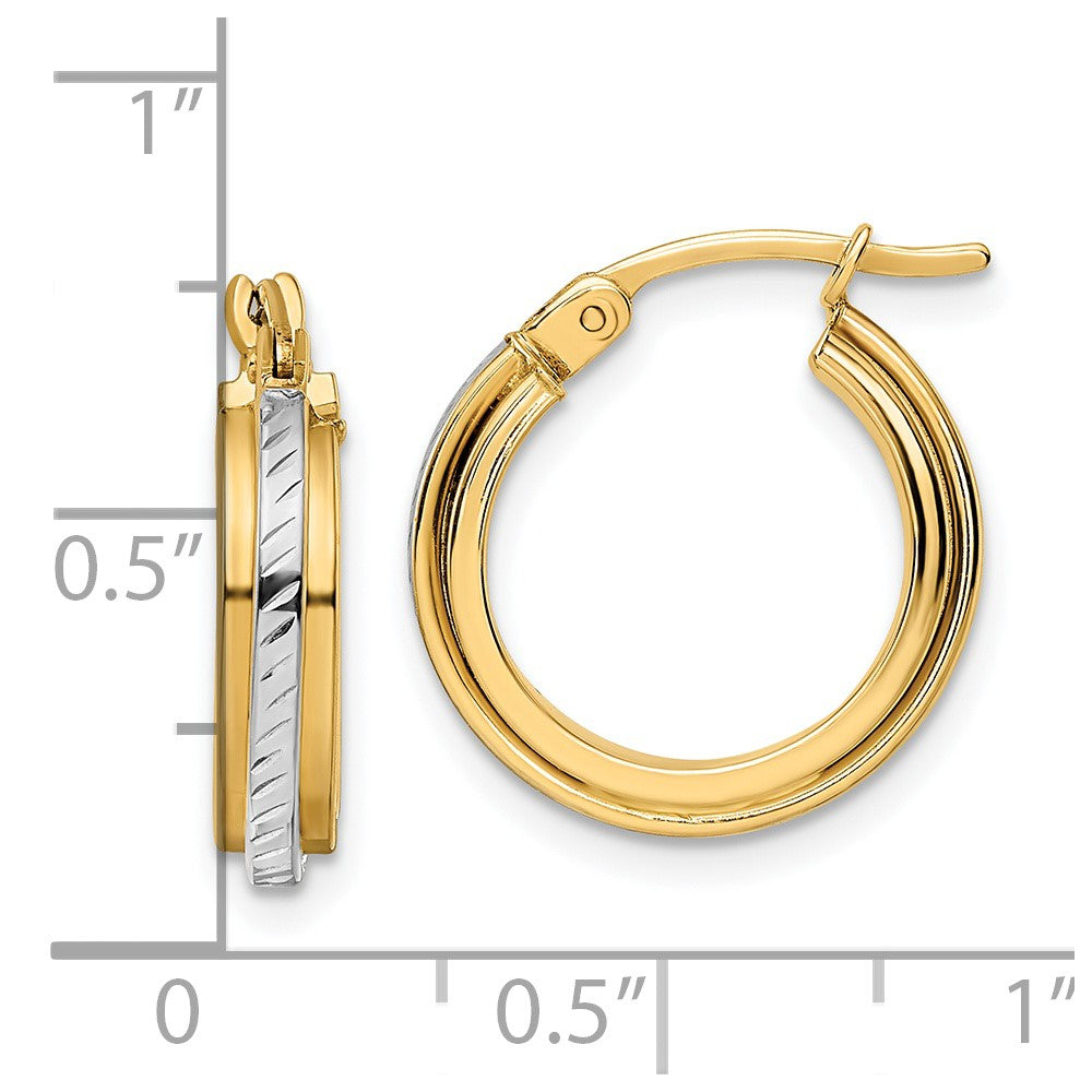 14k w/ White Rhodium Diamond-cut Hoops