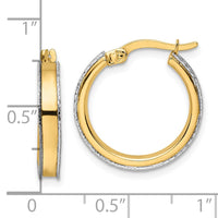 Thumbnail for 14k Two-tone Diamond-cut Edge 3x19mm Round Hoop Earrings