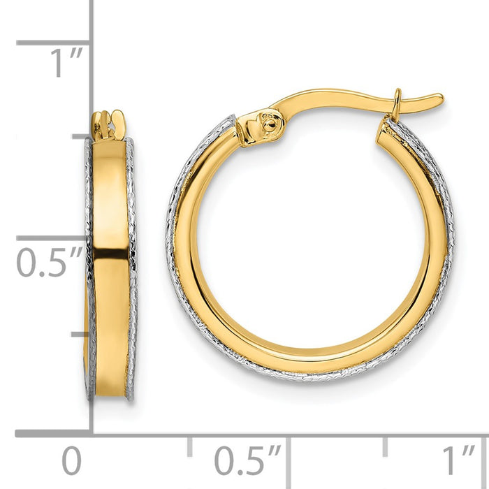 14k Two-tone Diamond-cut Edge 3x19mm Round Hoop Earrings