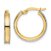 Thumbnail for 14k Two-tone Diamond-cut Edge 3x19mm Round Hoop Earrings