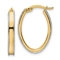 Thumbnail for 14k Two-tone Diamond-cut Edge 3x17x24mm Oval Hoop Earrings