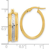 Thumbnail for 14K and White Rhodium Polished Diamond-cut Oval Hoop Earrings