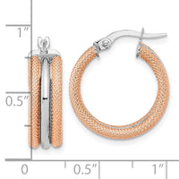 Thumbnail for 14K White Gold w/ Rose Rhodium Polished and Textured Hoop Earrings