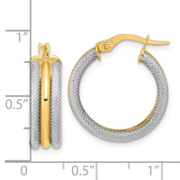 Thumbnail for 14K White Gold w/ Rose Rhodium Polished and Textured Hoop Earrings
