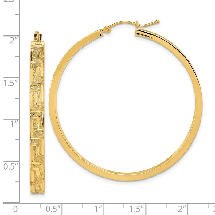 14K Polished and Satin Greek Pattern Hoop Earrings