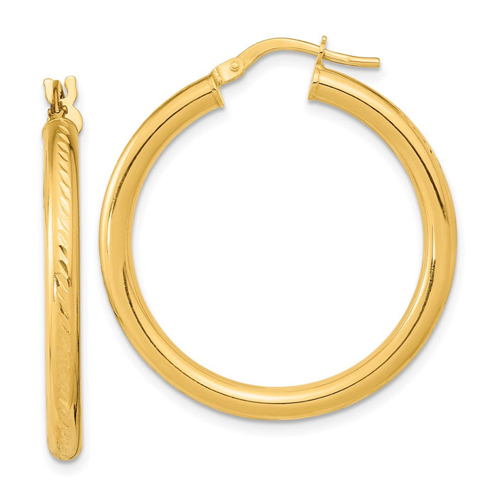 14K Polished & Textured Hoop Earrings