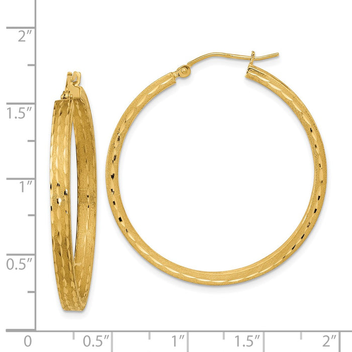 14K Satin and Diamond-cut Hoop Earrings