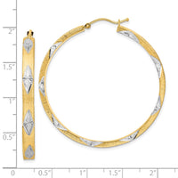 Thumbnail for 14K White Rhodium Polished Satin Diamond-cut Fancy Hoop Earrings