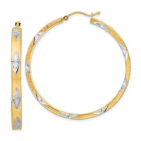 Thumbnail for 14K White Rhodium Polished Satin Diamond-cut Fancy Hoop Earrings