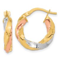 Thumbnail for 14K with Rose & White Rhodium Polished Twisted Hoop Earrings