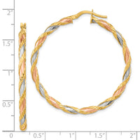 Thumbnail for 14K with Rose & White Rhodium Textured Twisted Hoop Earrings