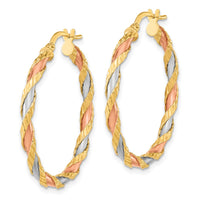 Thumbnail for 14K with Rose and White Rhodium Textured Twisted Hoop Earrings