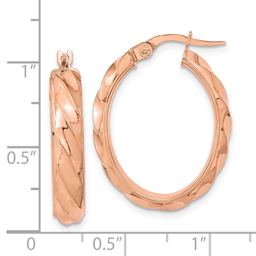 14K Polished and Twisted Oval Hoop Earrings