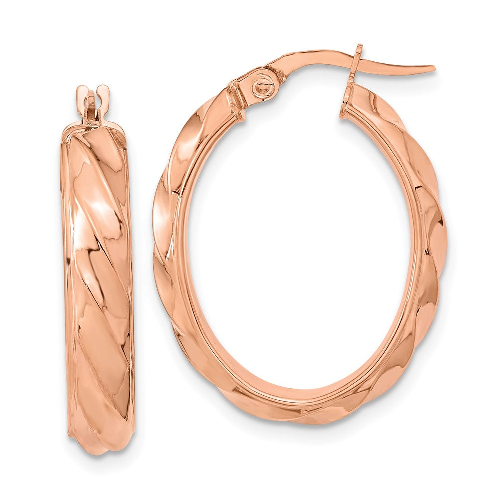 14K Polished and Twisted Oval Hoop Earrings