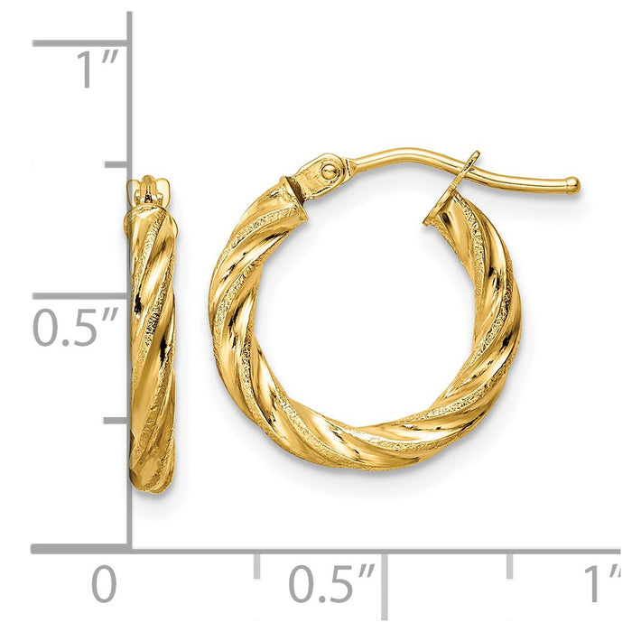 14k Polished & Textured Twisted Hoop Earrings