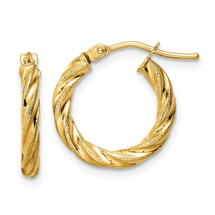 14k Polished & Textured Twisted Hoop Earrings