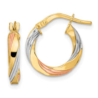 Thumbnail for 14K W/Rose & White Rhodium Polished Twisted Hoop Earrings