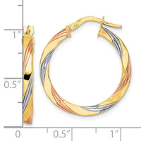 Thumbnail for 14K W/Rose & White Rhodium Polished Twisted Hoop Earrings