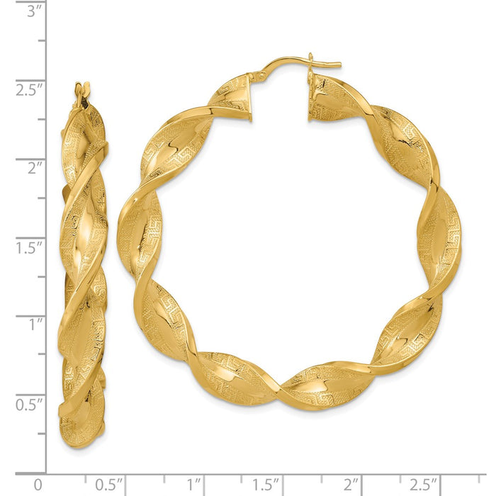 14K Polished & Greek Satin Twisted Hoop Earrings