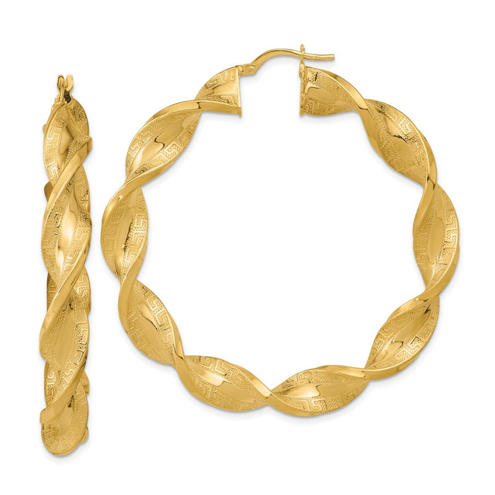 14K Polished & Greek Satin Twisted Hoop Earrings