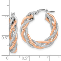 Thumbnail for 14k White Gold Rose Rhod 5x25mm Textured Twisted Hoop Earrings